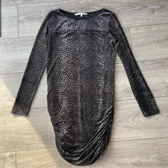 RACHEL ROY Black Snakeskin Print Gathered Textured Dress - Picture 6 of 16